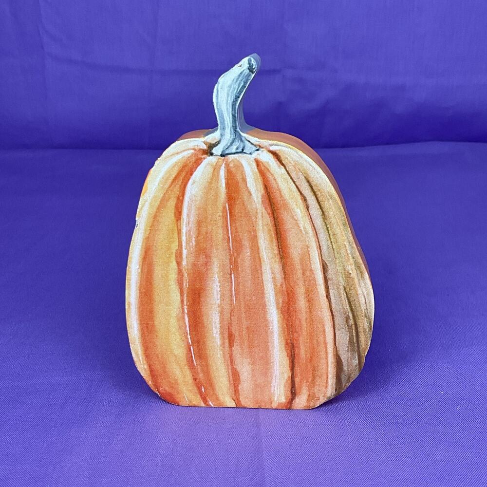 Wooden Watercolor Pumpkin Cutout Block Sign - Fall Harvest Tabletop Decor